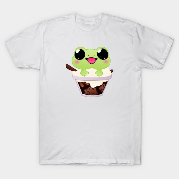 Froggy Delight - Whimsical Frog in Ice Cream Sundae T-Shirt by JashaCake